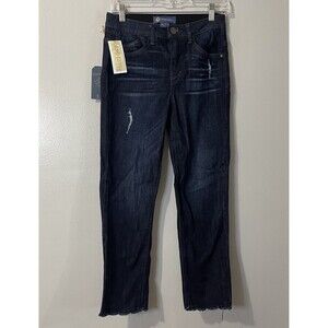 DEMOCRACY Slim Straight Size 2 Blue NWT Ab Technology Stretch Denim Raw Hem